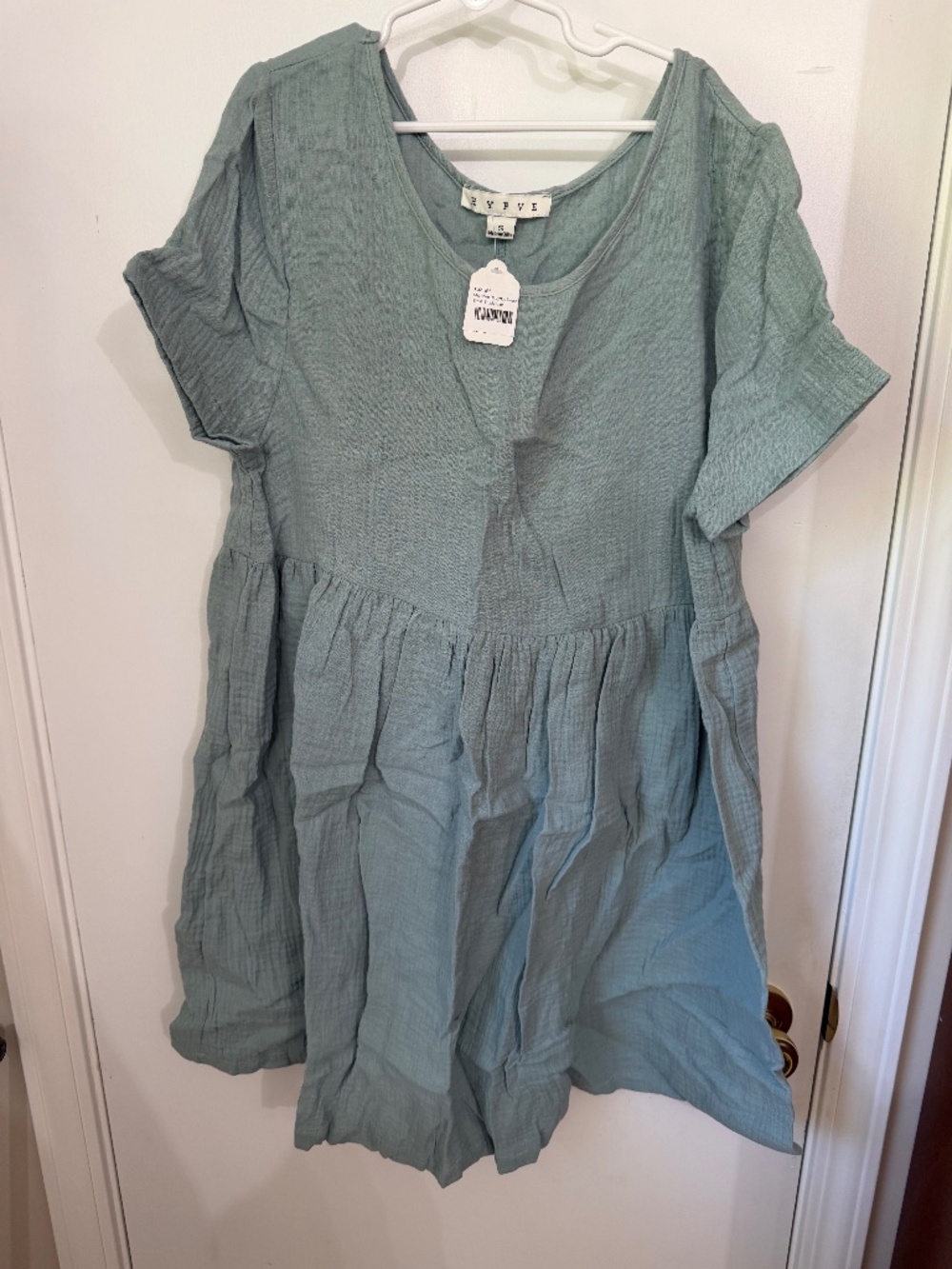 Sage Green Short Sleeve Baby Doll Dress, Size Small (New with Tags)